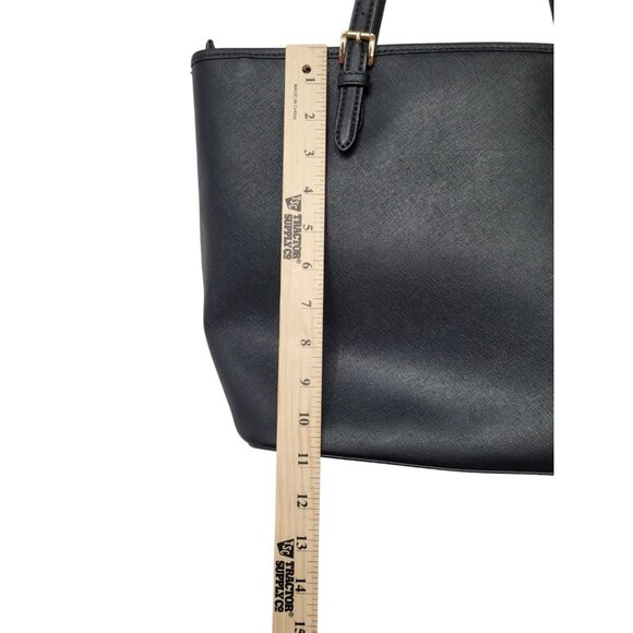 Michael Kors Sheila Medium Faux Saffiano Leather Satchel Purse Black Zip - Picture 12 of 16